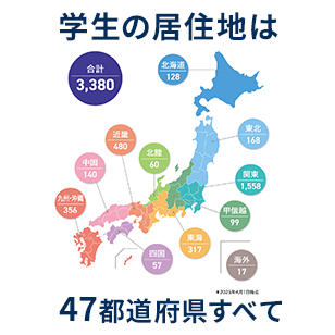 学生の居住地は47都道府県すべて